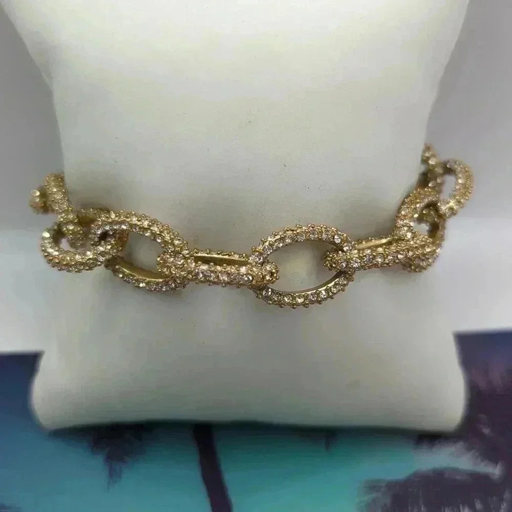 J. Crew Gold Chain-Link Bracelet with Crystal Accents